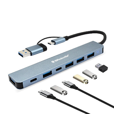 BRobotix 6005446 base para laptop o replicador de puertos Alámbrico USB 3.2 Gen 1 (3.1 Gen 1) Type-A + Type-C Negro, Gris