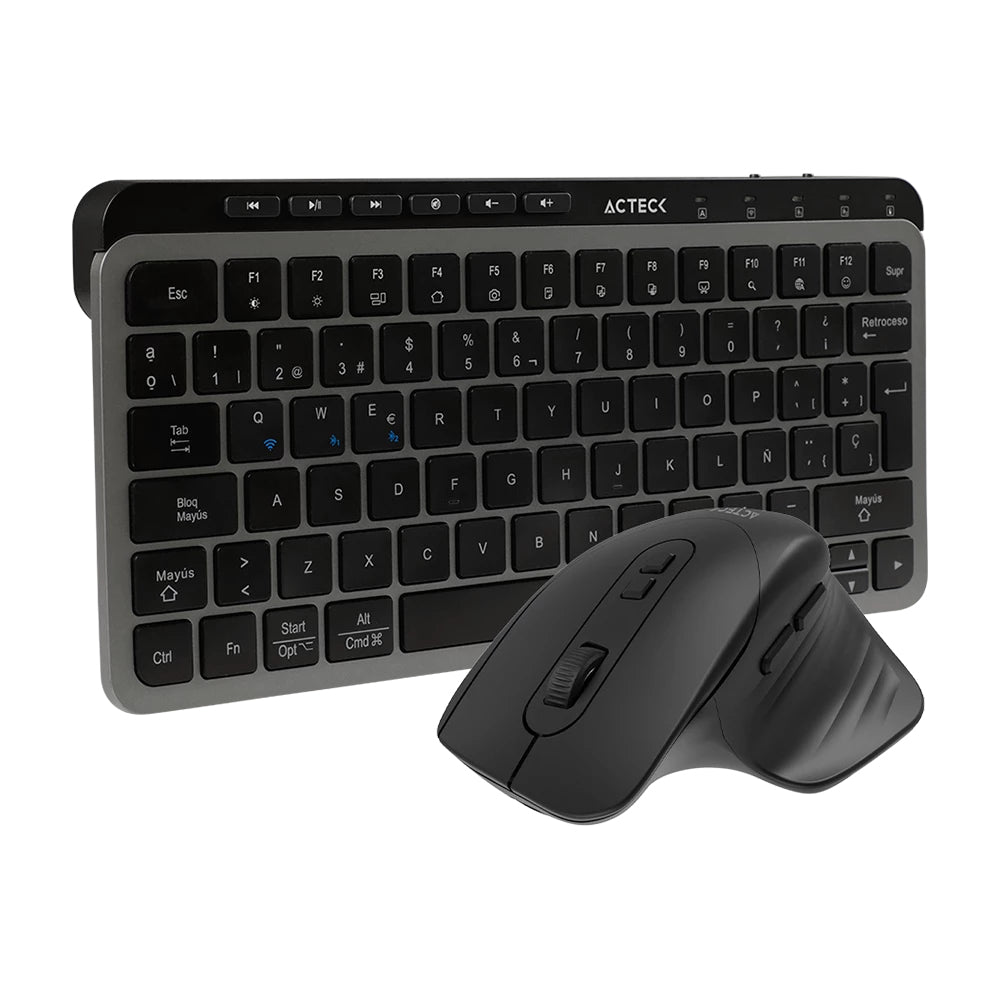 Acteck Creator Krea MK750 teclado Ratón incluido Universal RF inalámbrico + bluetooth QWERTY Español Negro, Gris