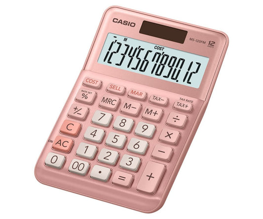 Calculadora de Escritorio Casio MS-120FM-PK de 12 digitos rosa metalico costo venta y margen doble alimentacion