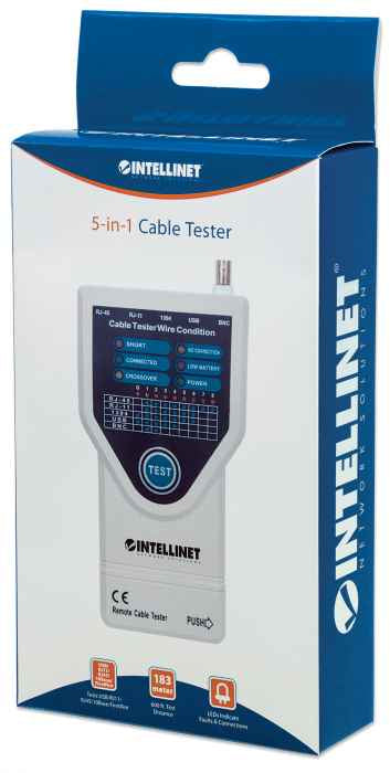 Probador de Cables Intellinet 5 en 1 Cat5/Cat6 Color Blanco