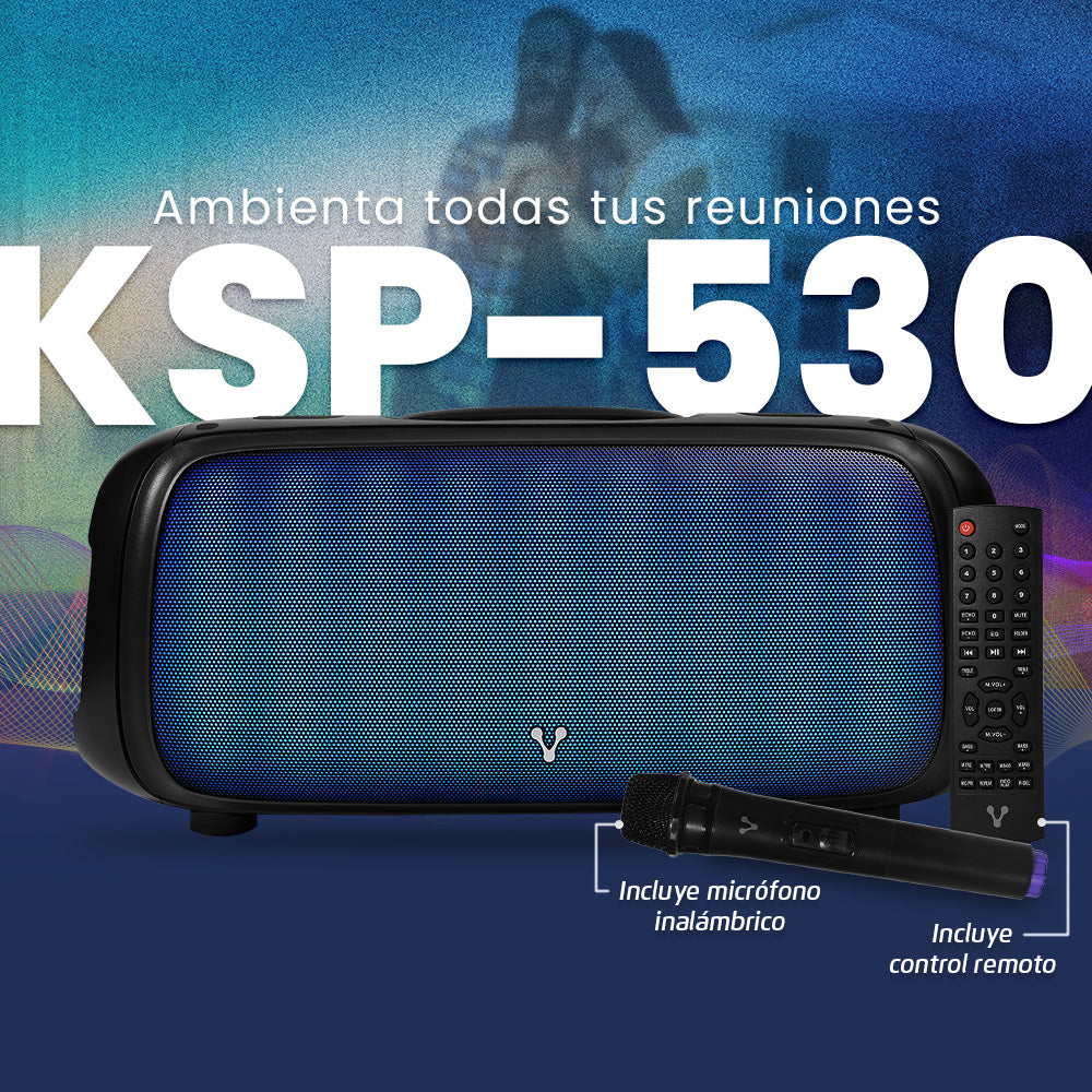 Bafle Vorago KSP-530 40W RMS 2x6 2x2.5 Tweeter 5400MAh Flame Light TWS USB / TF / BT / AUX