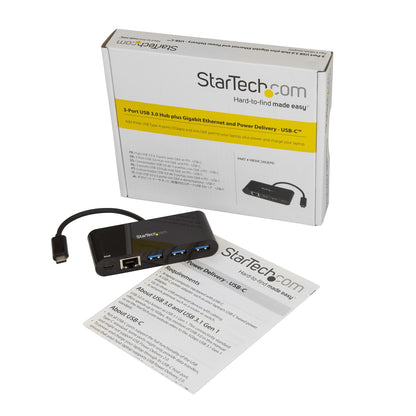 StarTech.com HB30C3AGEPD base para laptop o replicador de puertos Alámbrico USB 3.2 Gen 1 (3.1 Gen 1) Type-C Negro