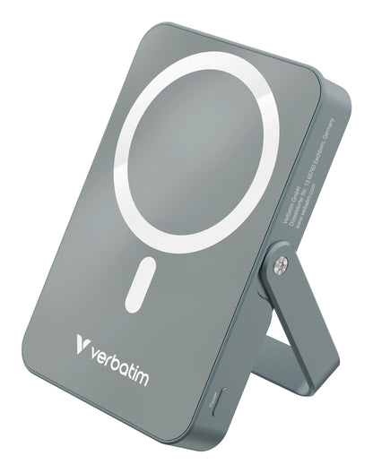 Cargador Magnético Verbatim con carga inalámbrica de vidrio con soporte de 10 000 mah color Gris