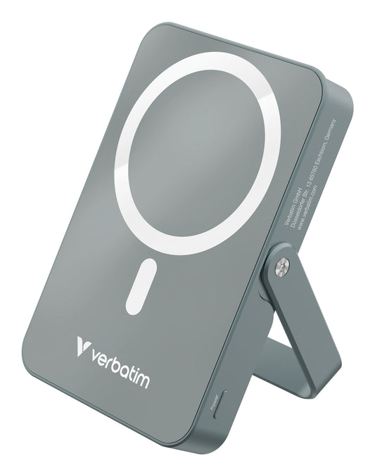 Cargador Magnético Verbatim con carga inalámbrica de vidrio con soporte de 10 000 mah color Gris
