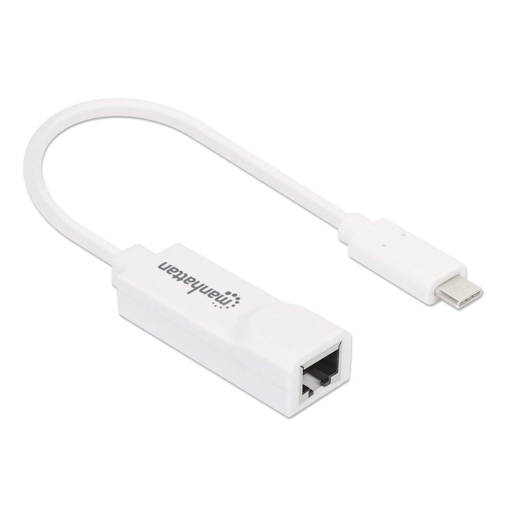 Adaptador Manhattan USB C 3.1 a Red Gigabit 10/100/1000 Mbps Color Blanco