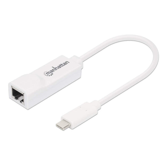 Adaptador Manhattan USB C 3.1 a Red Gigabit 10/100/1000 Mbps Color Blanco