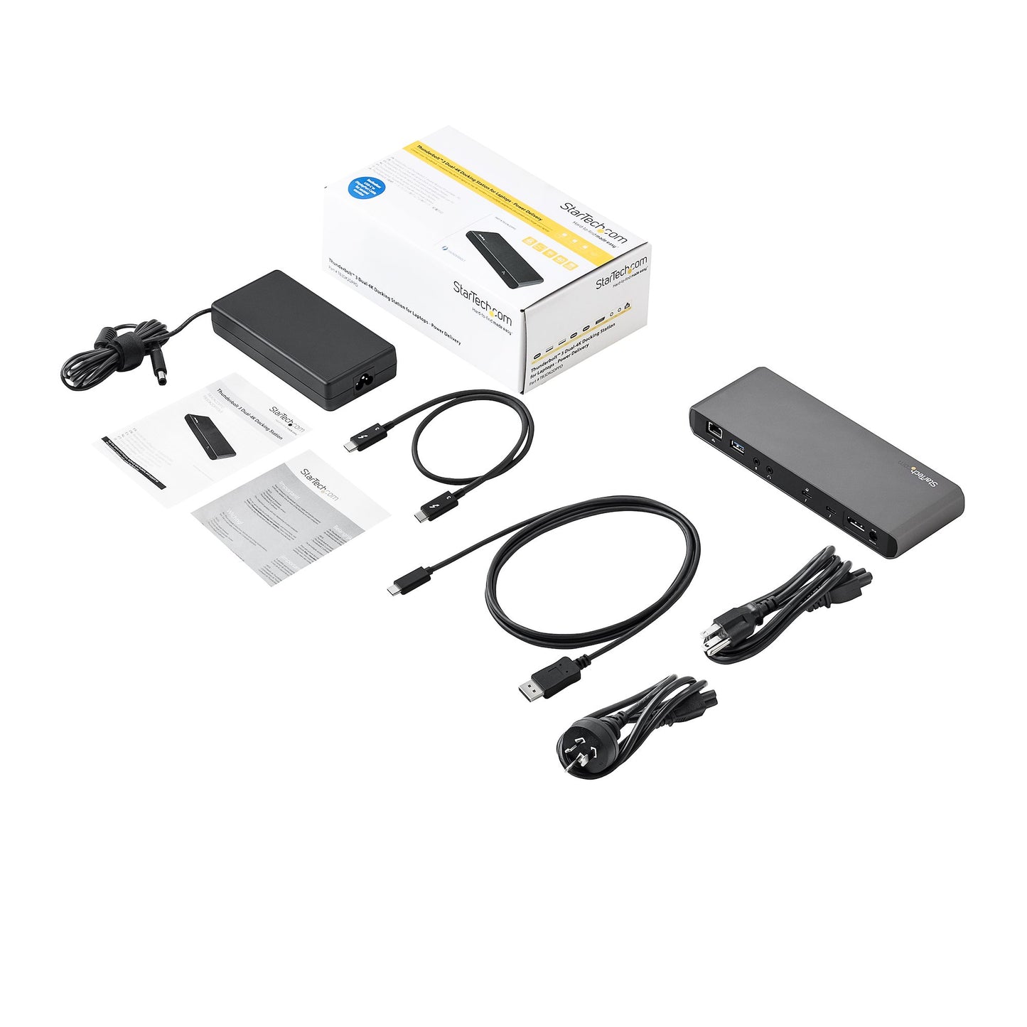StarTech.com TB3DK2DPPD base para laptop o replicador de puertos Alámbrico USB 3.2 Gen 1 (3.1 Gen 1) Type-C Negro, Gris