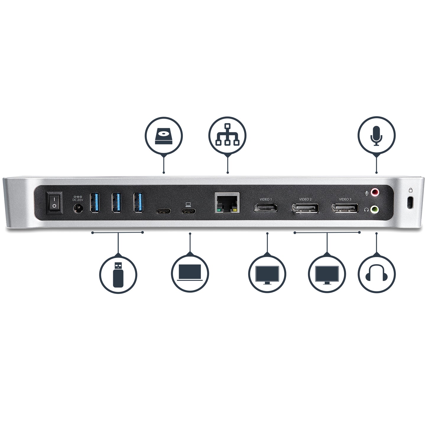 StarTech.com DK30CH2DPPD base para laptop o replicador de puertos Alámbrico USB 3.2 Gen 1 (3.1 Gen 1) Type-C Negro, Plata