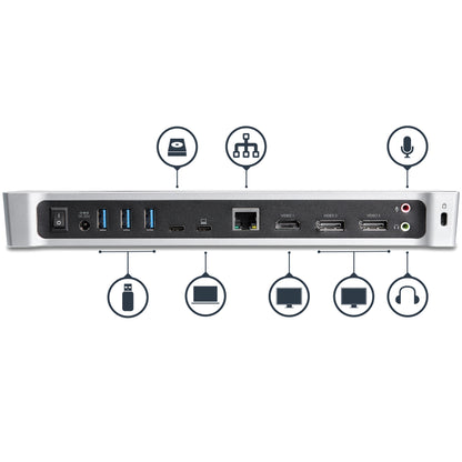 StarTech.com DK30CH2DPPD base para laptop o replicador de puertos Alámbrico USB 3.2 Gen 1 (3.1 Gen 1) Type-C Negro, Plata