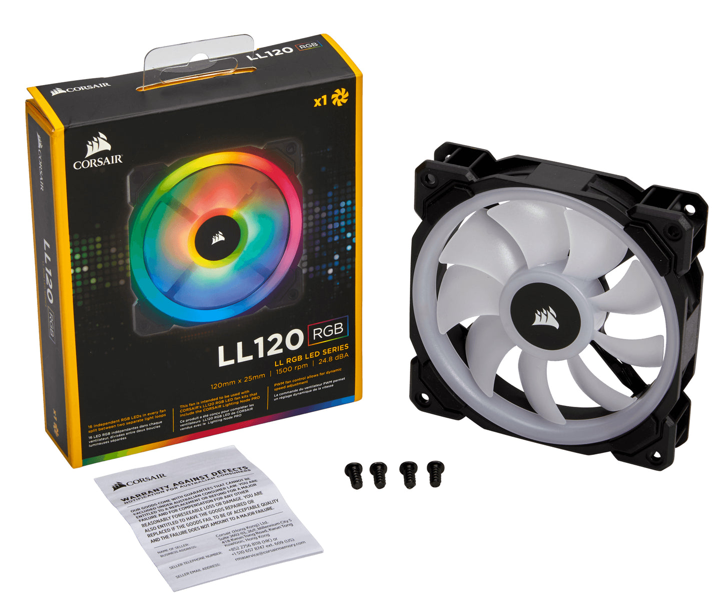Ventilador para Gabinete Corsair LL120 RGB 120mm Dual Light LED RGB 600-1500RPM Negro