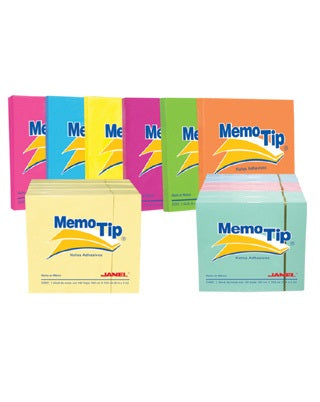 NOTAS ADHESIVAS JANEL MEMO TIP NEON 3X3 100H C/6 PIEZAS