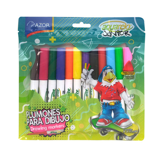 Marcador Aquarelo Junior Punta Fina Colores Surtidos Estuche C/12 Pzas