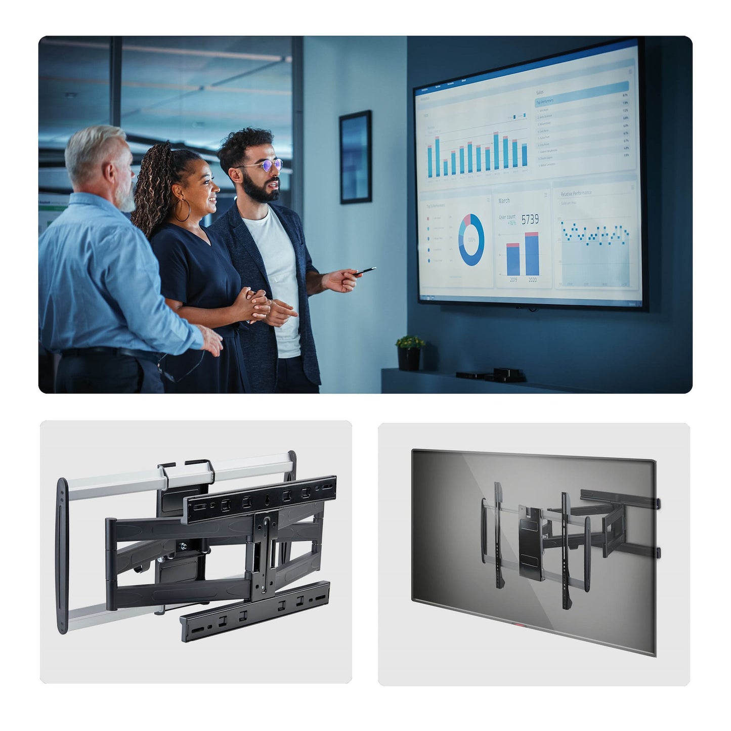 StarTech.com 65SAP2-TV-WALL-MOUNT soporte para TV 165.1 cm (65") Negro, Plata
