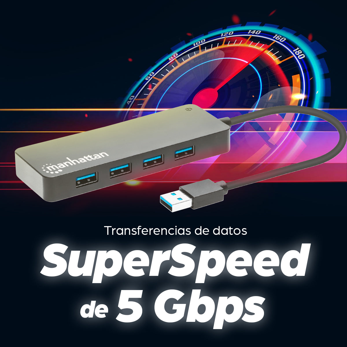 Manhattan 168403 nodo concentrador USB 3.2 Gen 1 (3.1 Gen 1) Type-A 5000 Mbit/s Negro