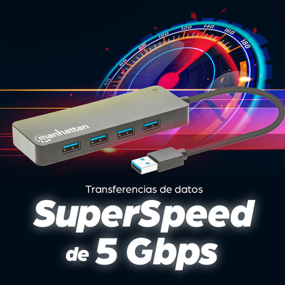 Manhattan 168403 nodo concentrador USB 3.2 Gen 1 (3.1 Gen 1) Type-A 5000 Mbit/s Negro