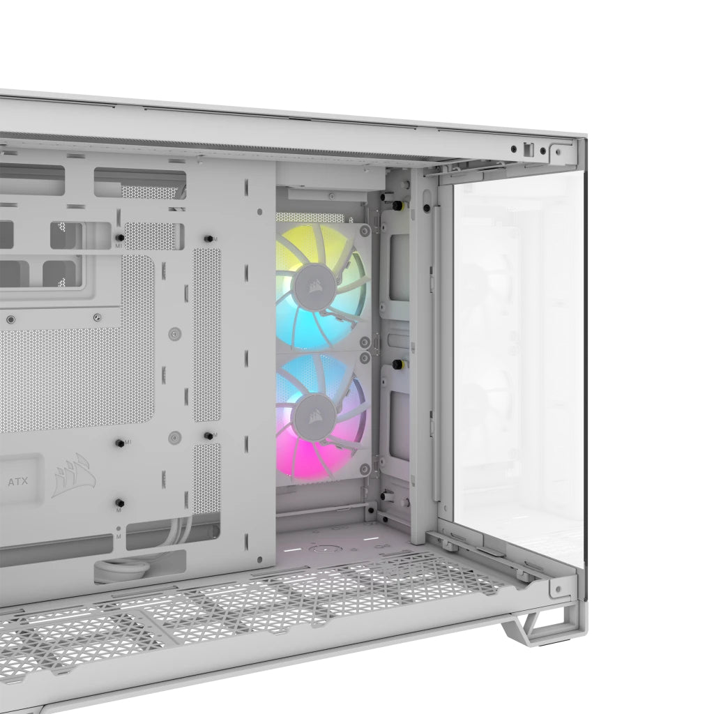 Gabinete Corsair iCUE Link 2500X Mid Tower mATX ITX Cristal Templado Pecera 2xFan RGB Blanco Sin Fuente