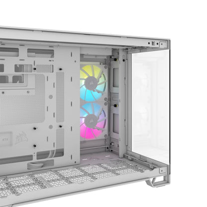 Gabinete Corsair iCUE Link 2500X Mid Tower mATX ITX Cristal Templado Pecera 2xFan RGB Blanco Sin Fuente
