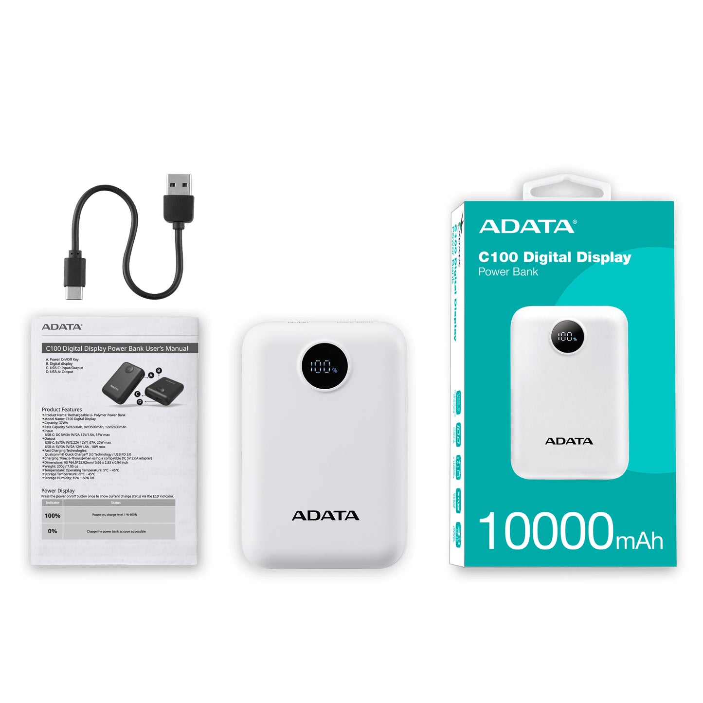 Power Bank Adata 10000mAh Digital PC10022 Blanco