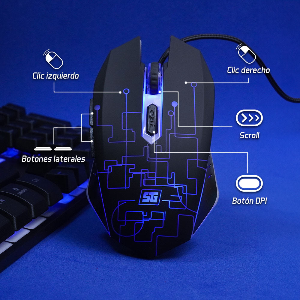 Kit Teclado y Mouse Vorago Start The Game Retroiluminado USB