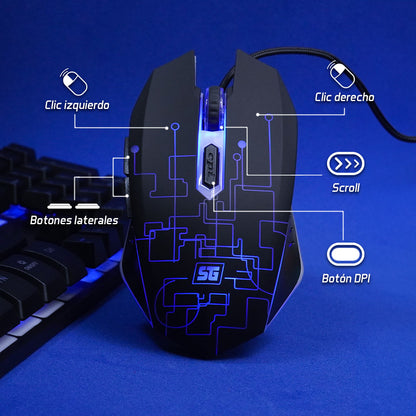 Kit Teclado y Mouse Vorago Start The Game Retroiluminado USB