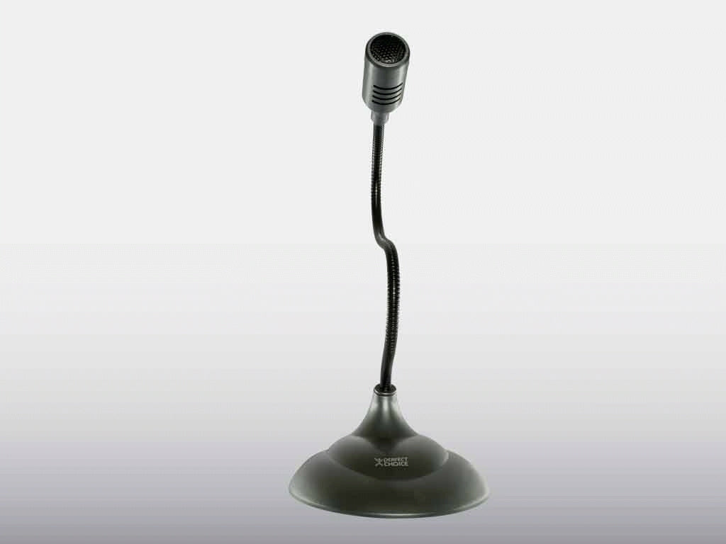 Micrófono de escritorio Perfect Choice con cuello flexible, omnidireccional, alámbrico, salida para audífonos, negro, PC-110279