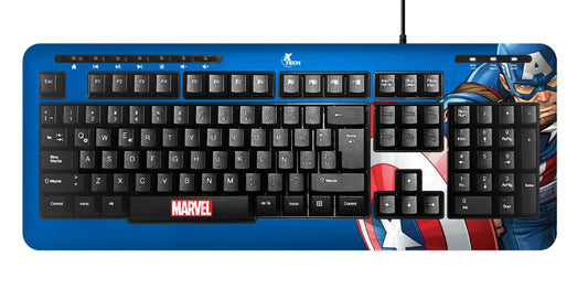 Teclado XTech Full Size Capitan America Marvel XTech XTK-M401CA - Teclas multimedia - Español - Conexion USB