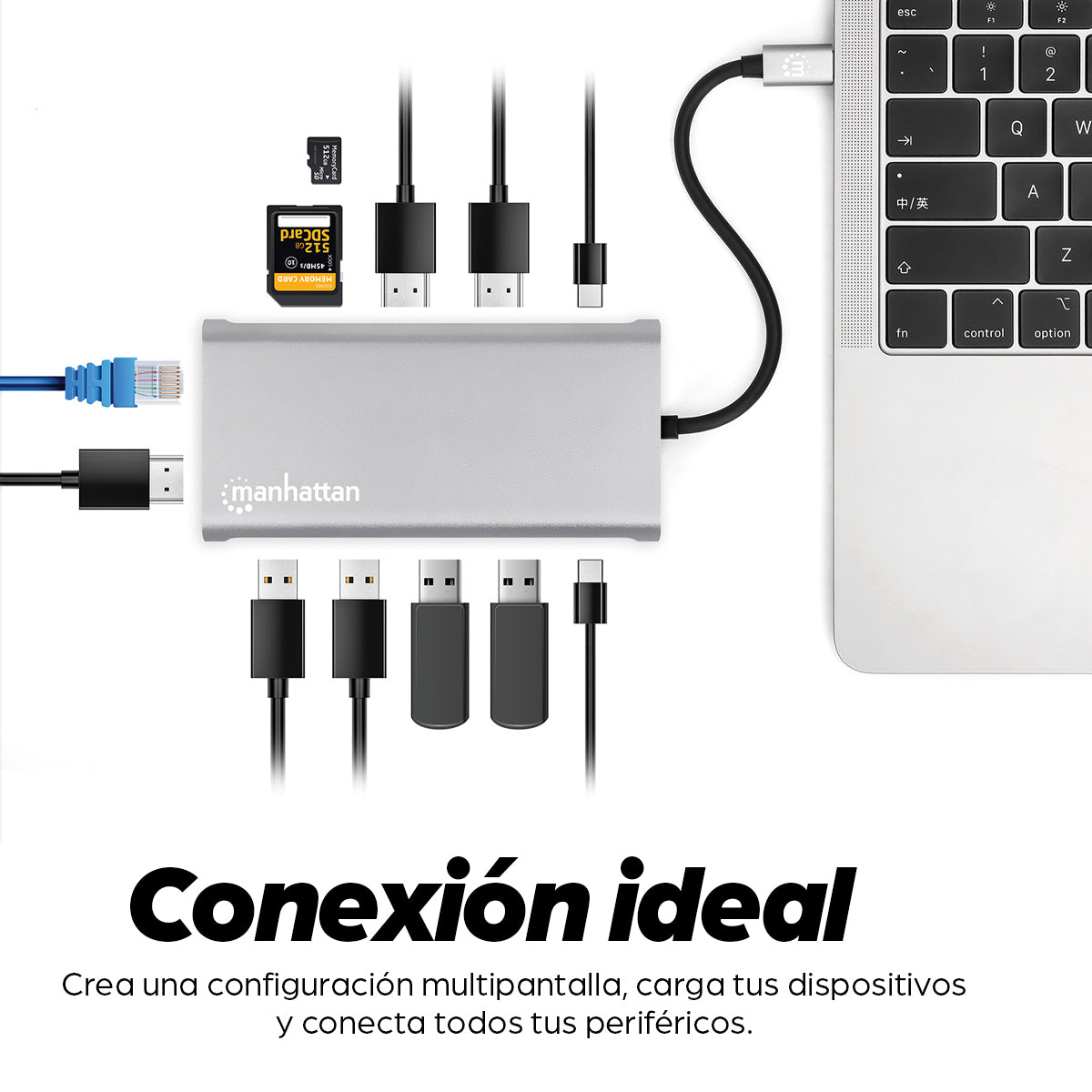 Docking Manhattan USB-C para Triple Monitor HDMI/USB-C/PD/SD/micro SD