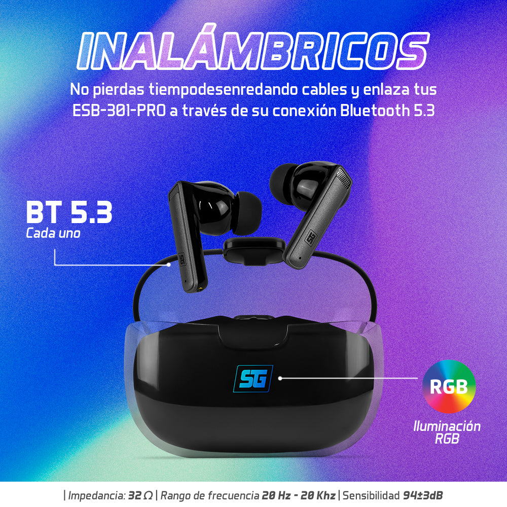 Vorago ESB-301-PRO audífono y auriculare Auriculares True Wireless Stereo (TWS) Intra auditivo Llamadas/Música/Deportes/Diario Bluetooth Base de carga Negro, Transparente