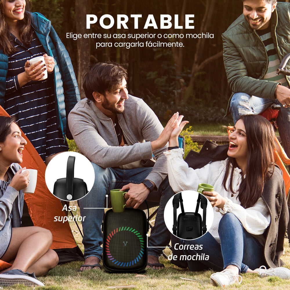 Mini Bafle Vorago KSP-455 40 W Recargable 1 Micrófono Inalámbrico C/Correas TWS IPX5 Bluetooth