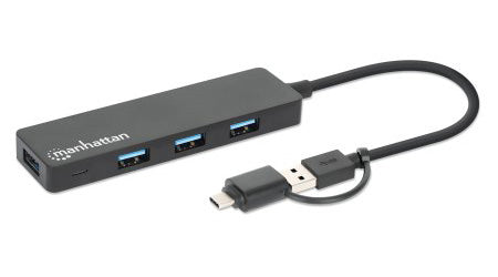 Manhattan 180863 nodo concentrador USB 3.2 Gen 1 (3.1 Gen 1) Type-A + Type-C 5000 Mbit/s Negro