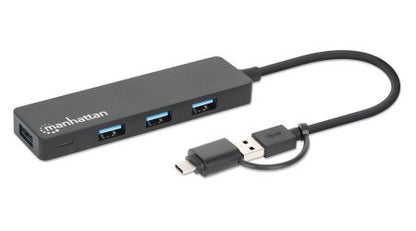Manhattan 180863 nodo concentrador USB 3.2 Gen 1 (3.1 Gen 1) Type-A + Type-C 5000 Mbit/s Negro