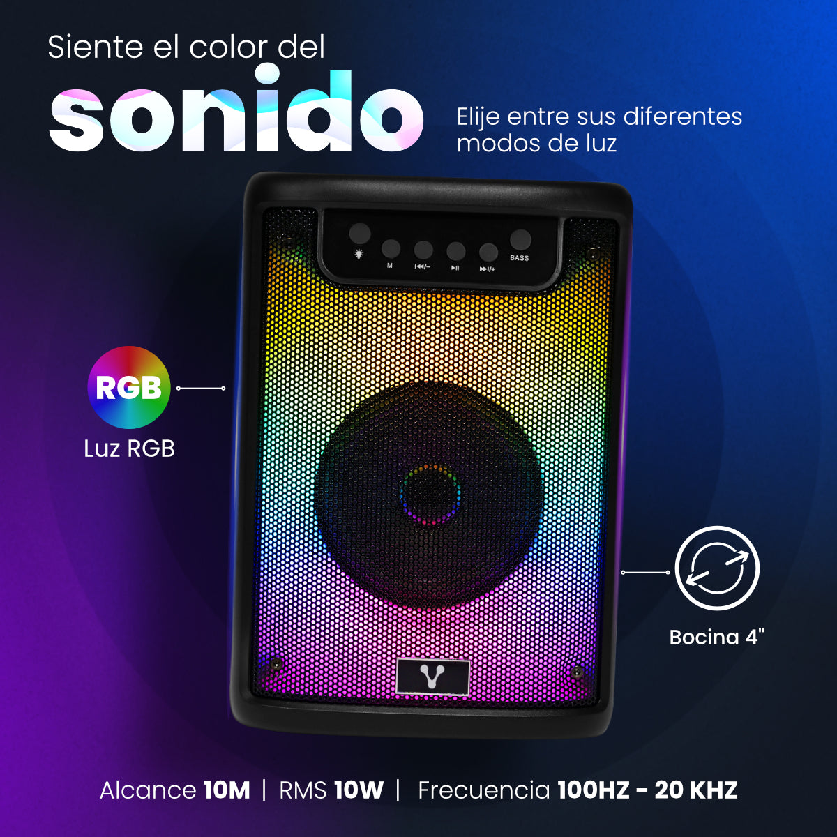 MINI BAFLE VORAGO KSP-205 NEGRO 4" 10WATTS RMS / RECARGABLE / TWS BT 4HRS CARGA USB TIPO C