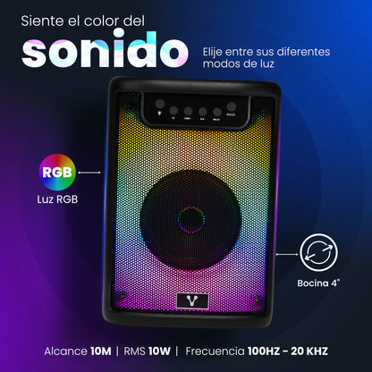 MINI BAFLE VORAGO KSP-205 NEGRO 4" 10WATTS RMS / RECARGABLE / TWS BT 4HRS CARGA USB TIPO C