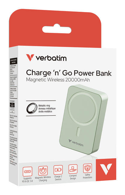Cargador Magnético Verbatim Esencial Charge con 20 000mah Color Verde