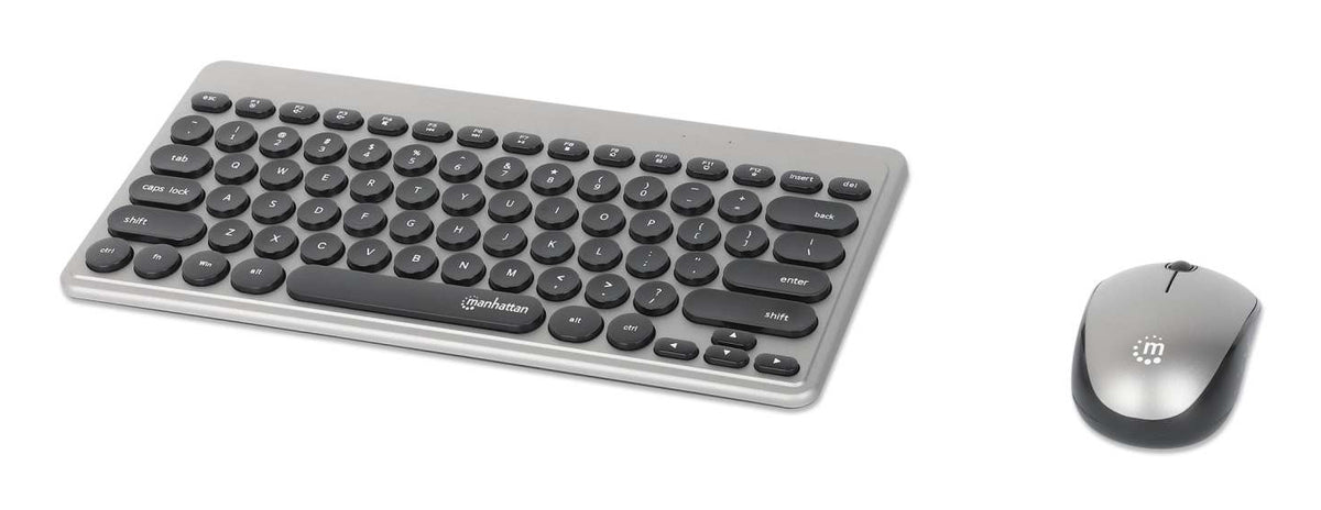 Teclado y Mouse Manhattan Optico Inalambrico Negro y Plata Mini Combo