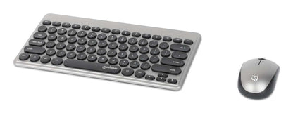 Teclado y Mouse Manhattan Optico Inalambrico Negro y Plata Mini Combo