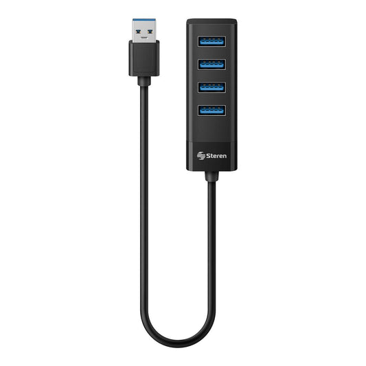 Hub Steren USB 3.0 de 4 Puertos Cable 12.5cm Color Negro