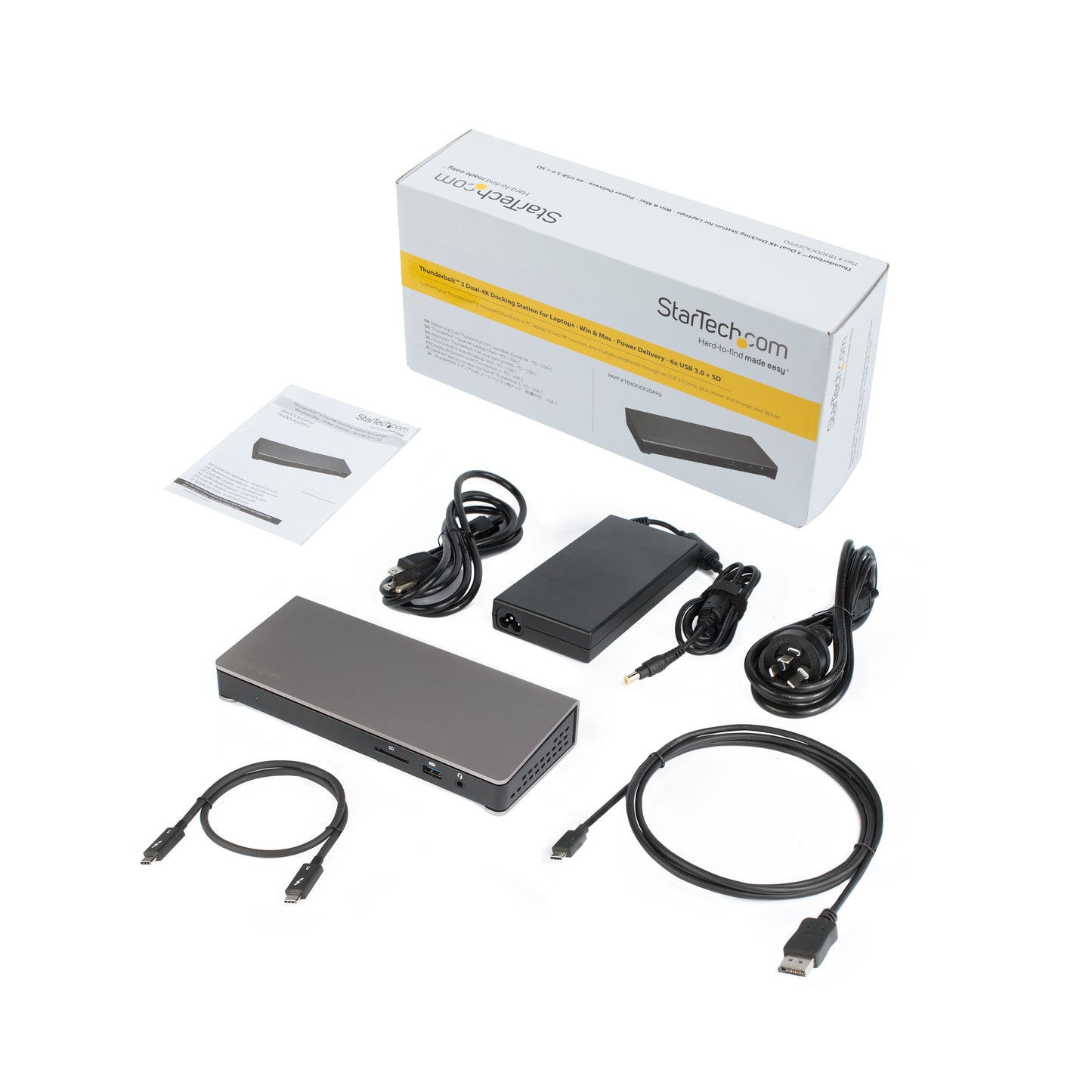 StarTech.com TB3DOCK2DPPD base para laptop o replicador de puertos Alámbrico USB 3.2 Gen 1 (3.1 Gen 1) Type-C Negro