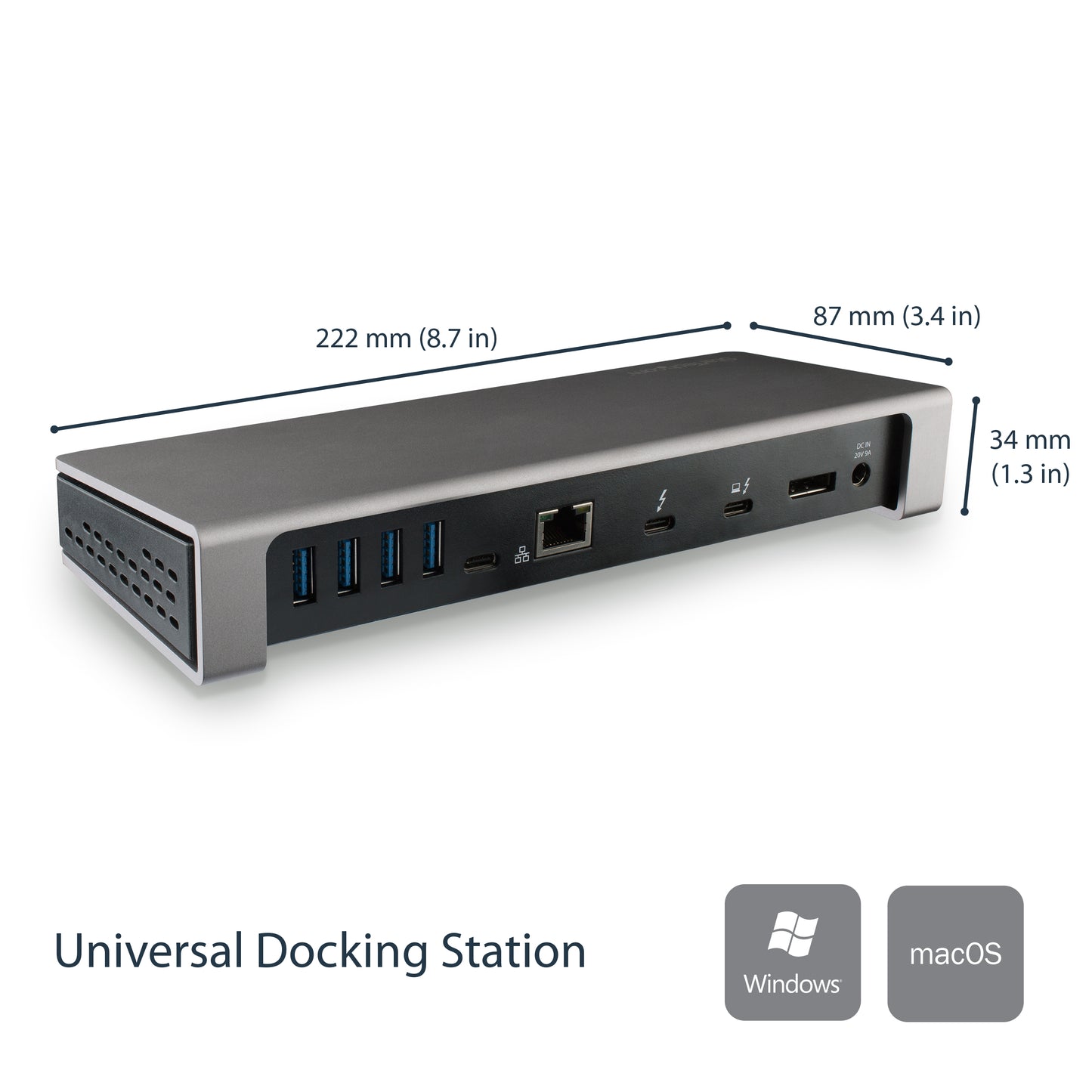 StarTech.com TB3DOCK2DPPD base para laptop o replicador de puertos Alámbrico USB 3.2 Gen 1 (3.1 Gen 1) Type-C Negro