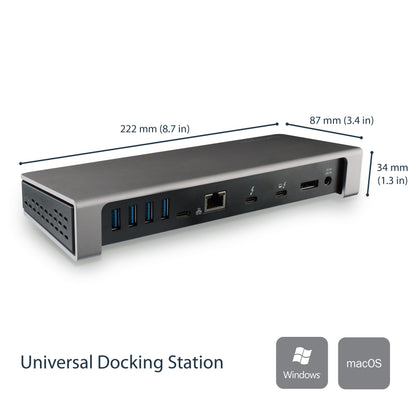 StarTech.com TB3DOCK2DPPD base para laptop o replicador de puertos Alámbrico USB 3.2 Gen 1 (3.1 Gen 1) Type-C Negro