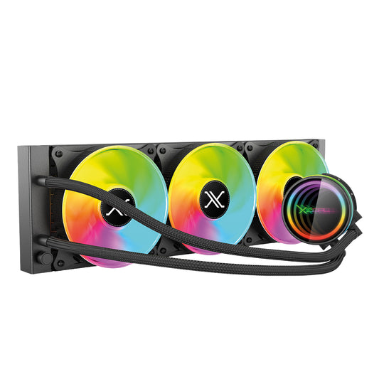 Enfriamiento Liquido Xzeal 360mm Redondo XZ-411 CPU 3Fanx120mm ARGB 3 pines+PWM 4 pines+Seguro INTEL/AMD Negro