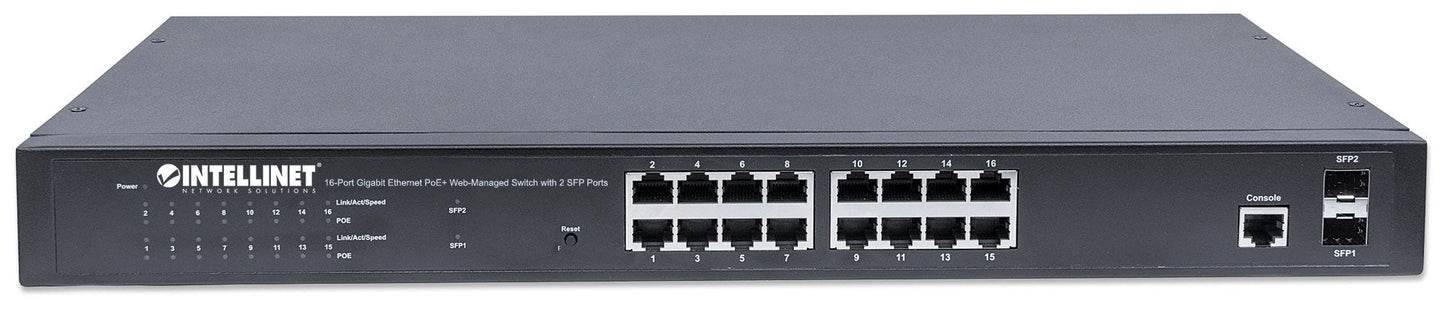 Intellinet 561341 dispositivo de redes Gestionado L2+ Gigabit Ethernet (10/100/1000) Energía sobre Ethernet (PoE) 1U Negro