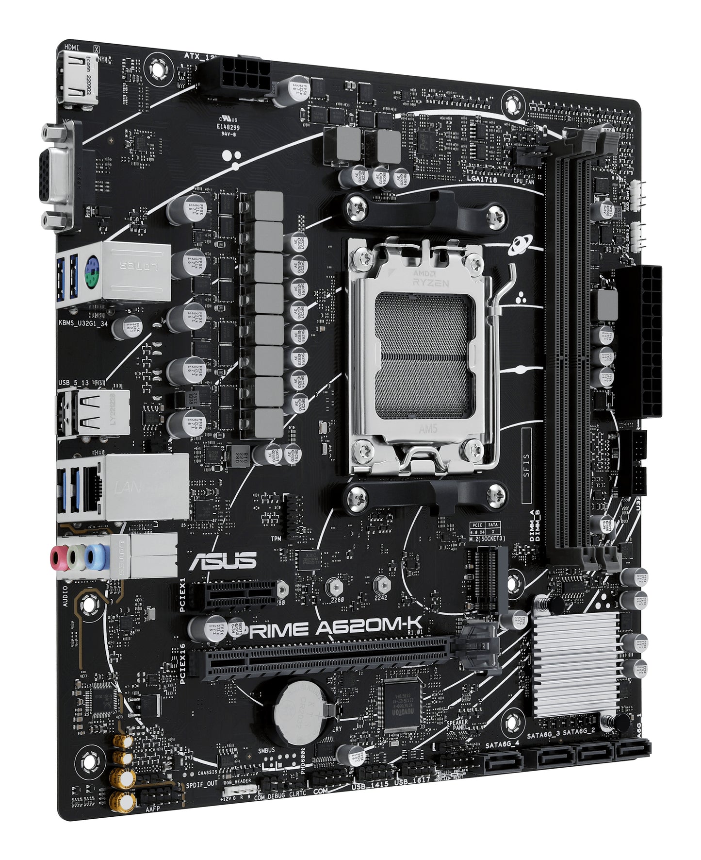 Tarjeta Madre Asus PRIME A620M-K 2xDDR5 96GB 6400Mhz HDMI VGA PCIe 4.0 M.2 S AM5 Ryzen mATX