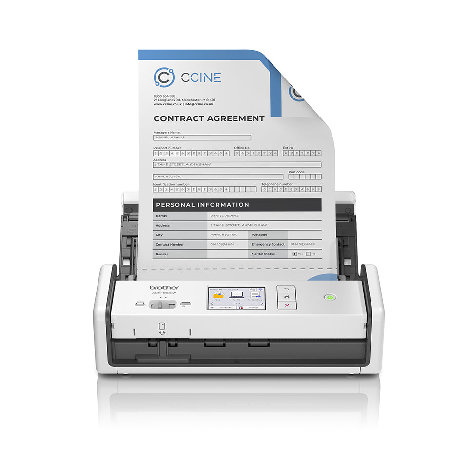 Escáner Brother de Escritorio Compacto Inalámbrico ADS-1800W con Pantalla Tactil a Color