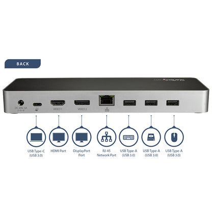 StarTech.com DK30CHDDPPD base para laptop o replicador de puertos Alámbrico USB 3.2 Gen 1 (3.1 Gen 1) Type-C Negro, Plata