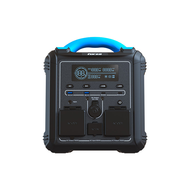 Generador Eléctrico Portátil Forza FPP-T700 700W Tomas 2CA/8CC 2 Ventiladores Pantalla LCD Panel de Control Integrado