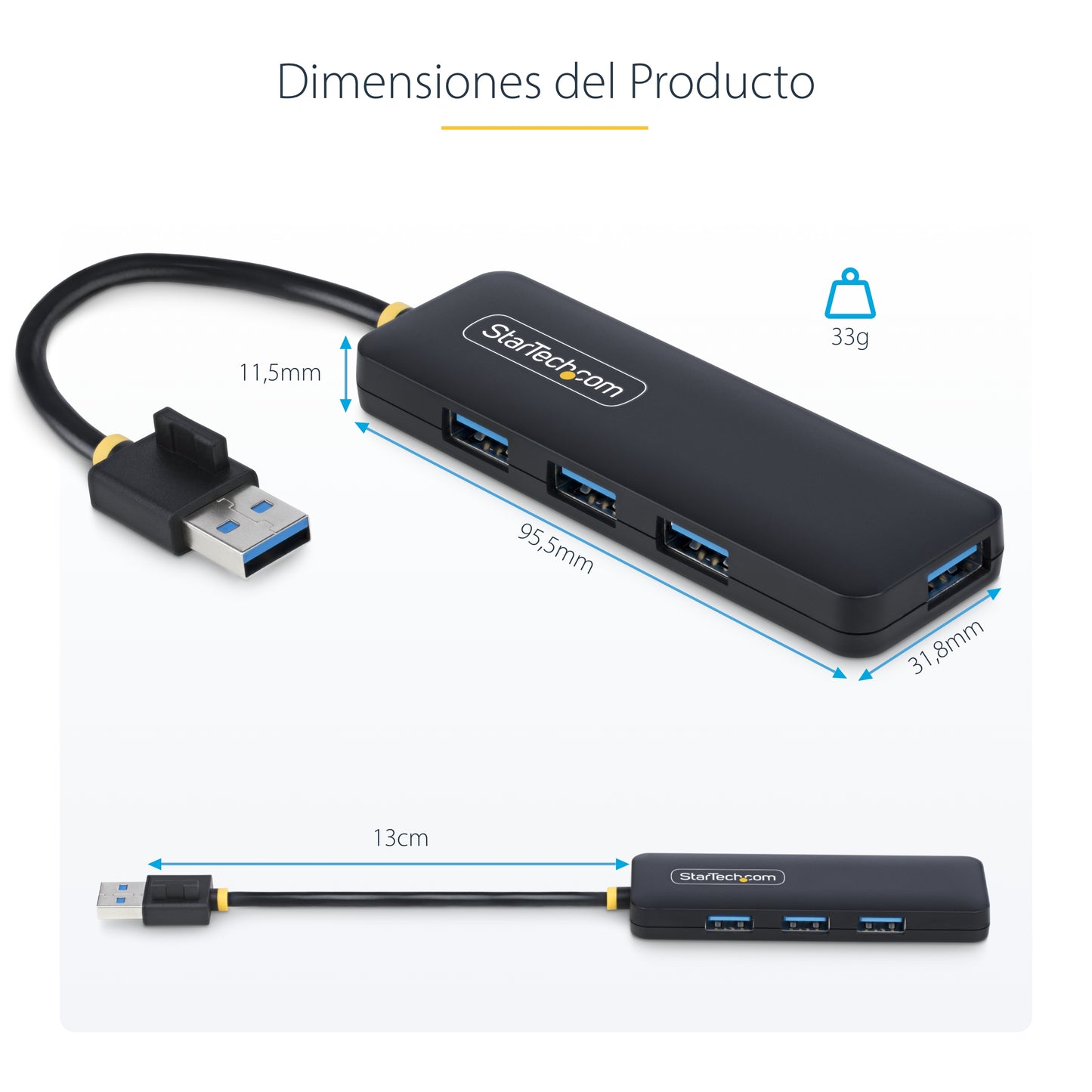 StarTech.com H5A4A-USB-HUB nodo concentrador USB 3.2 Gen 1 (3.1 Gen 1) Type-A 5000 Mbit/s Negro