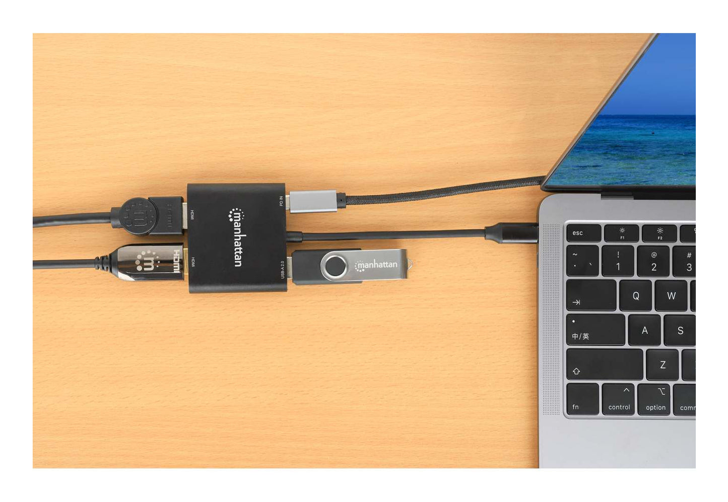 Convertidor USB-C Manhattan a HDMI 2 puertos 4K - MST