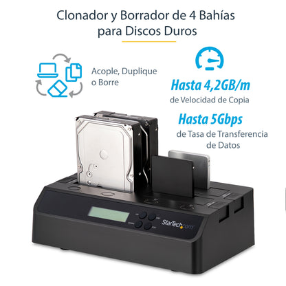 StarTech.com SATDOCK4U3RE duplicador de datos o soporte Duplicador de discos duros Negro 3 copias
