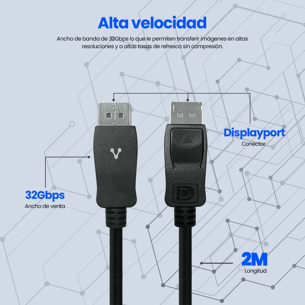Cable Vorago CAB-309 Displayport 4K 2m Color Negro